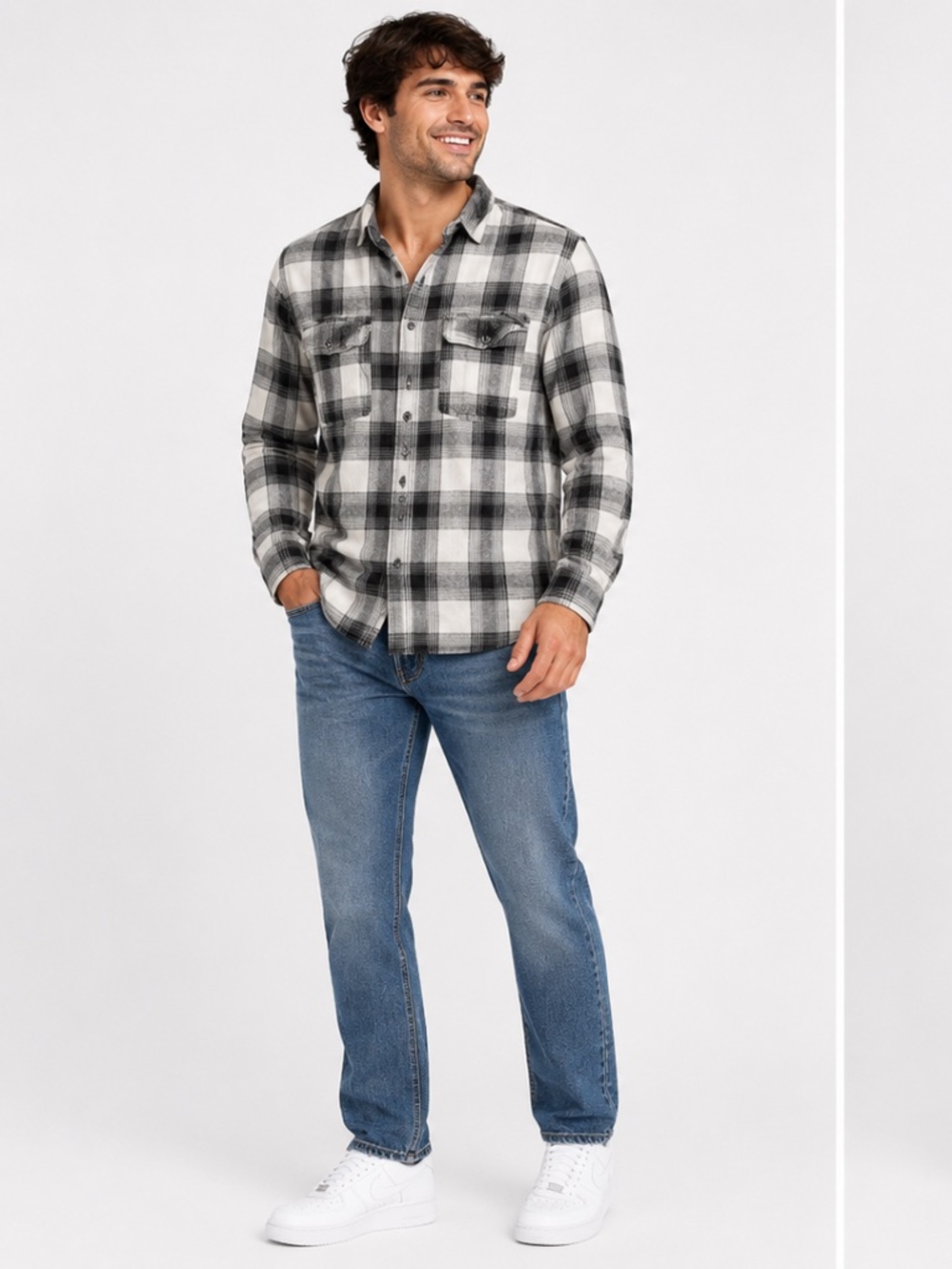Dravus Men’s Flannel Shirt Size Medium 100% Cotton Black Gray White Plaid